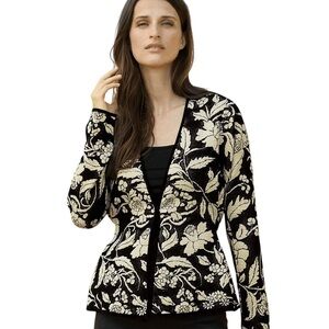 Peruvian Connection Fumiko Knit Jacket Cardigan Sweater Neutral Career Floral S